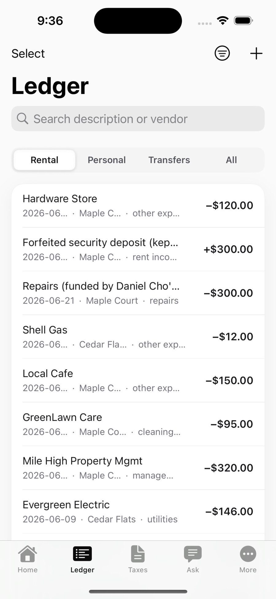 Oberlin24 on iPhone: transactions
